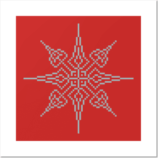 Pixel Silver Holiday Snowflake Posters and Art